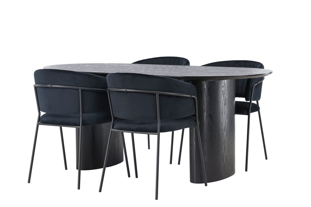 Venture Home Isolde Dining Table 180*75 - Black / Black MDF +Selma Dining Chair - Black / Black Velvet _4