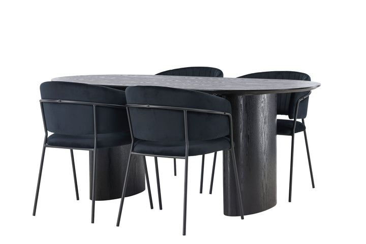 Venture Home Isolde Dining Table 180*75 - Black / Black MDF +Selma Dining Chair - Black / Black Velvet _4