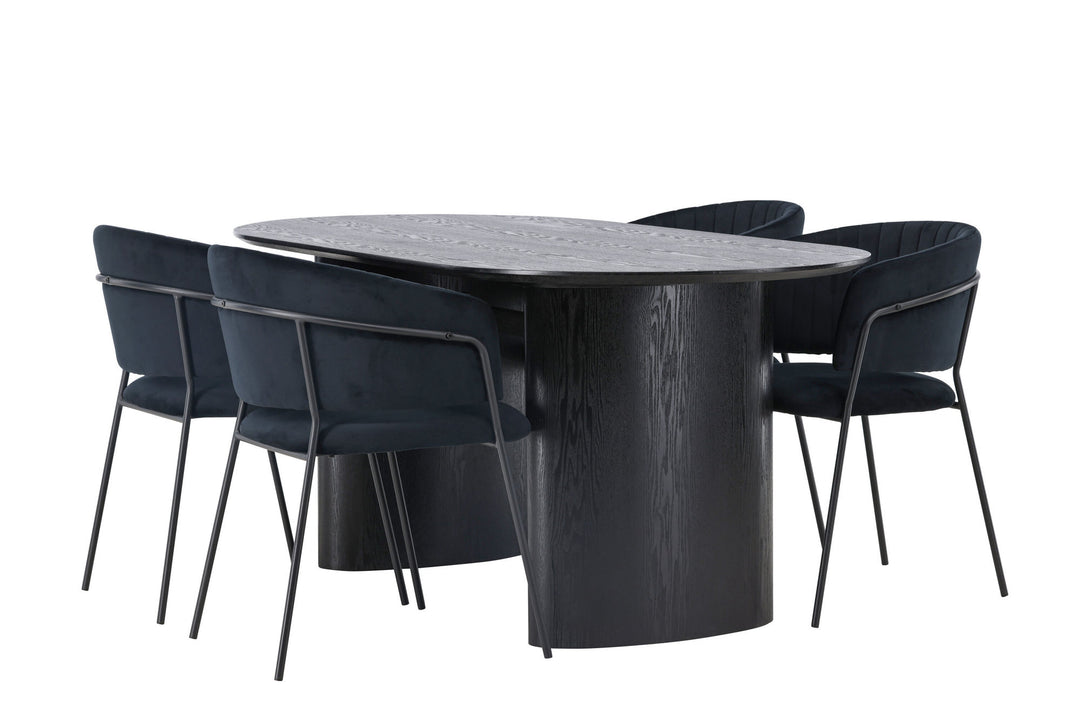 Venture Home Isolde Dining Table 180*75 - Black / Black MDF +Selma Dining Chair - Black / Black Velvet _4