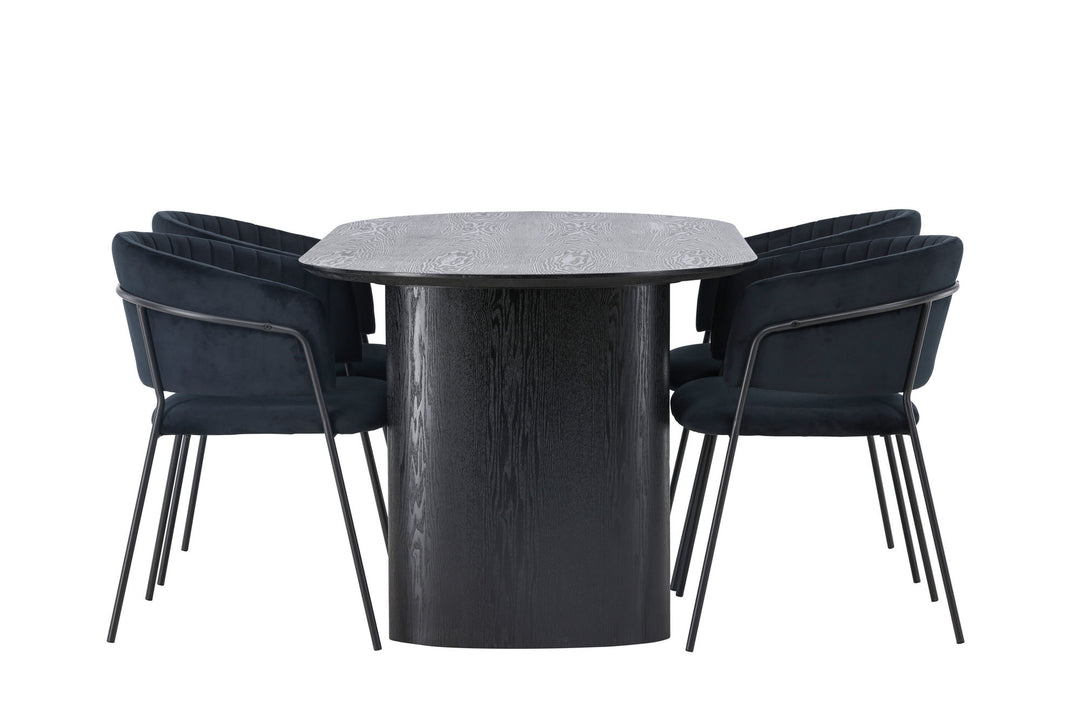 Venture Home Isolde Dining Table 180*75 - Black / Black MDF +Selma Dining Chair - Black / Black Velvet _4