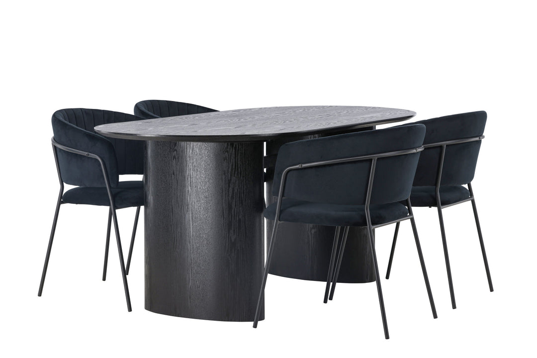 Venture Home Isolde Dining Table 180*75 - Black / Black MDF +Selma Dining Chair - Black / Black Velvet _4