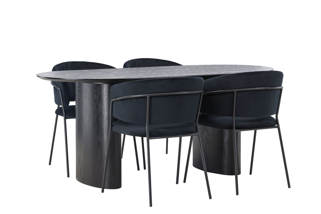 Venture Home Isolde Dining Table 180*75 - Black / Black MDF +Selma Dining Chair - Black / Black Velvet _4