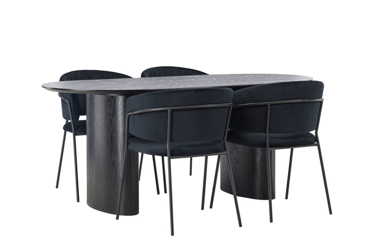 Venture Home Isolde Dining Table 180*75 - Black / Black MDF +Selma Dining Chair - Black / Black Velvet _4