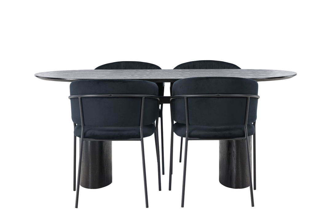 Venture Home Isolde Dining Table 180*75 - Black / Black MDF +Selma Dining Chair - Black / Black Velvet _4