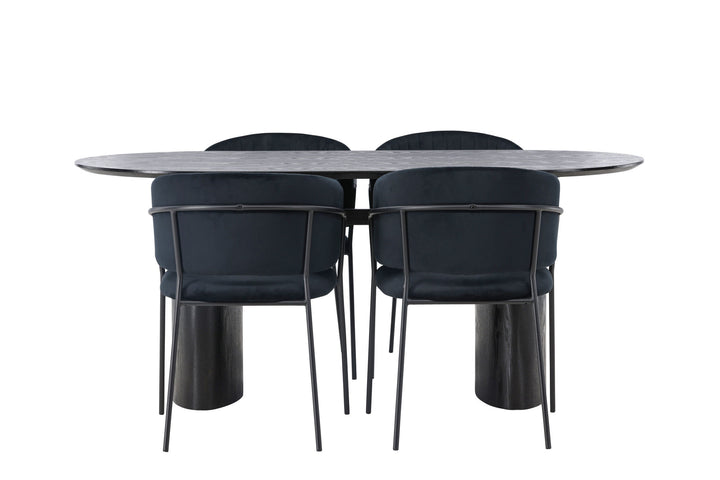 Venture Home Isolde Dining Table 180*75 - Black / Black MDF +Selma Dining Chair - Black / Black Velvet _4