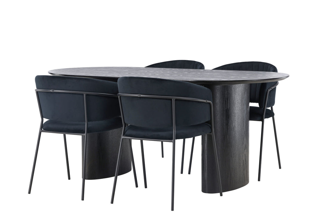 Venture Home Isolde Dining Table 180*75 - Black / Black MDF +Selma Dining Chair - Black / Black Velvet _4