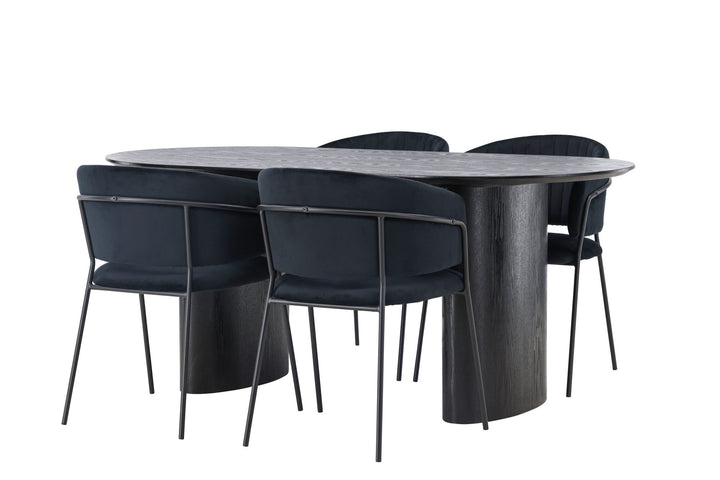 Venture Home Isolde Dining Table 180*75 - Black / Black MDF +Selma Dining Chair - Black / Black Velvet _4