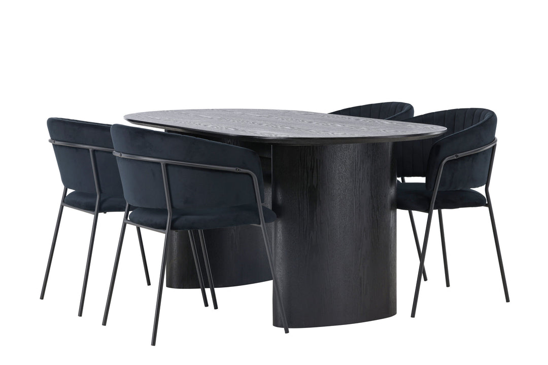 Venture Home Isolde Dining Table 180*75 - Black / Black MDF +Selma Dining Chair - Black / Black Velvet _4