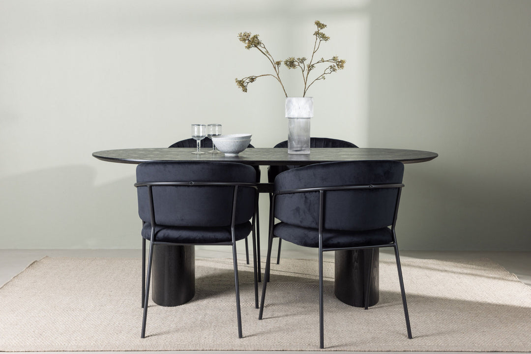 Venture Home Isolde Dining Table 180*75 - Black / Black MDF +Selma Dining Chair - Black / Black Velvet _4