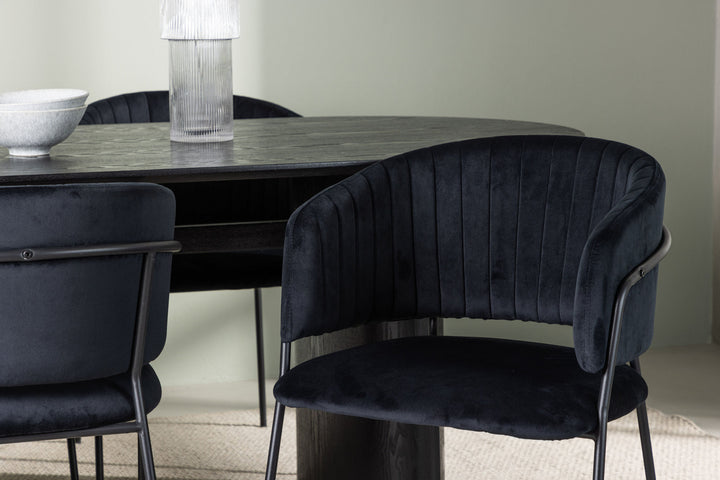 Venture Home Isolde Dining Table 180*75 - Black / Black MDF +Selma Dining Chair - Black / Black Velvet _4