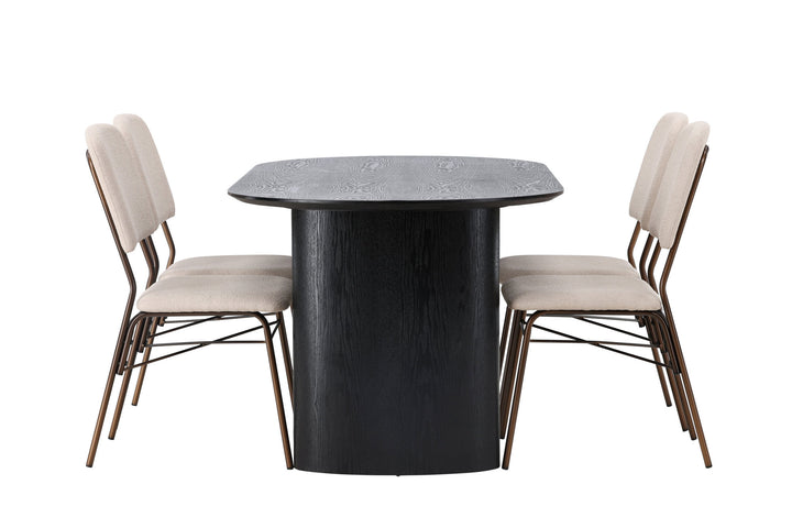 Venture Home Isolde Dining Table 180*75 - Black / Black MDF +Seda Dining Chair - Matte brown / Beige Fabric _4