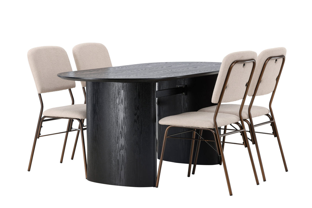 Venture Home Isolde Dining Table 180*75 - Black / Black MDF +Seda Dining Chair - Matte brown / Beige Fabric _4