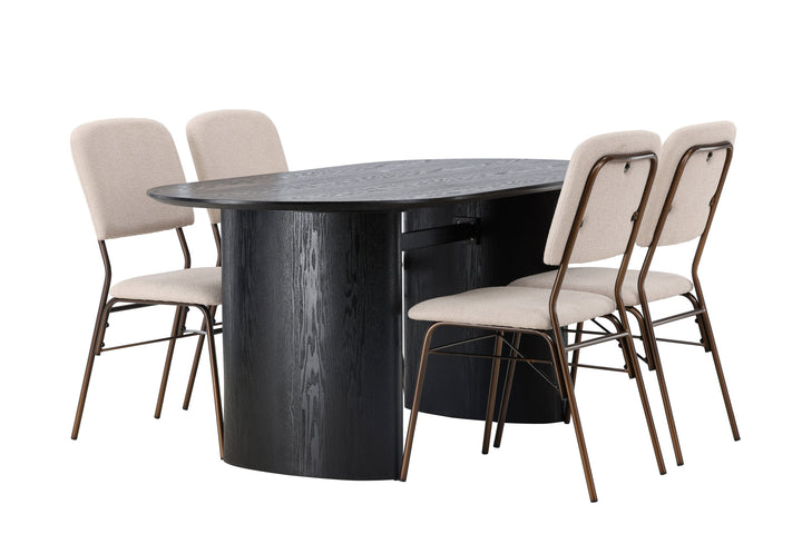 Venture Home Isolde Dining Table 180*75 - Black / Black MDF +Seda Dining Chair - Matte brown / Beige Fabric _4