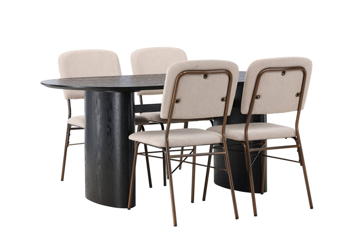 Venture Home Isolde Dining Table 180*75 - Black / Black MDF +Seda Dining Chair - Matte brown / Beige Fabric _4