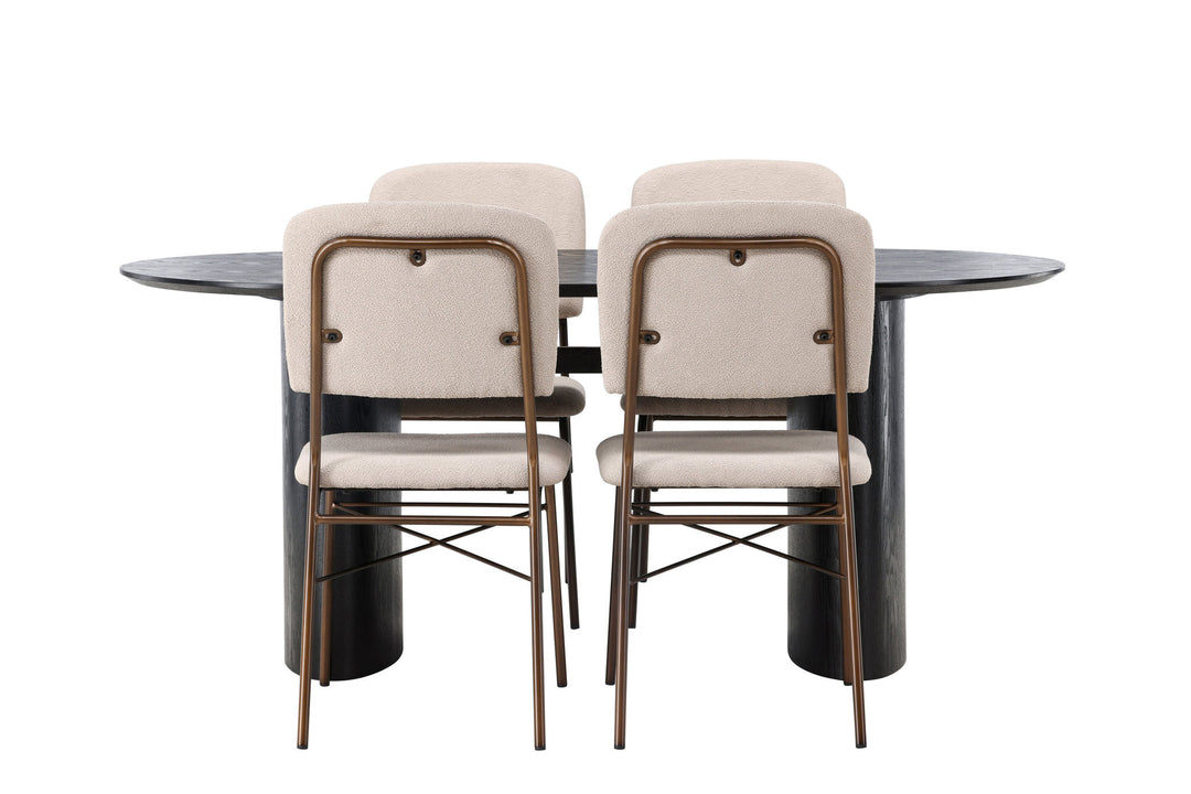Venture Home Isolde Dining Table 180*75 - Black / Black MDF +Seda Dining Chair - Matte brown / Beige Fabric _4