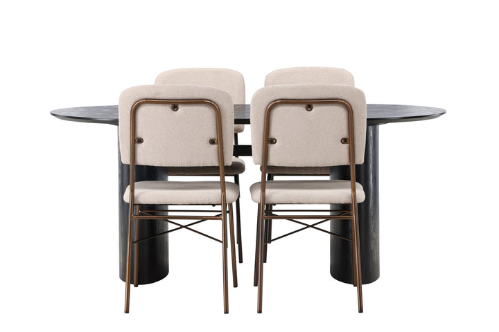 Venture Home Isolde Dining Table 180*75 - Black / Black MDF +Seda Dining Chair - Matte brown / Beige Fabric _4