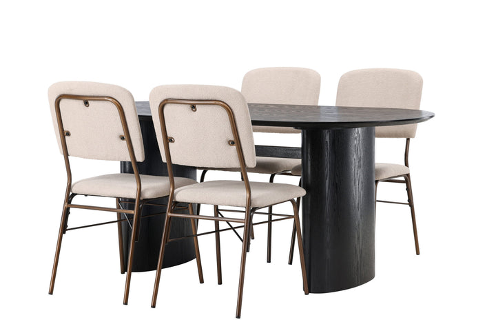 Venture Home Isolde Dining Table 180*75 - Black / Black MDF +Seda Dining Chair - Matte brown / Beige Fabric _4