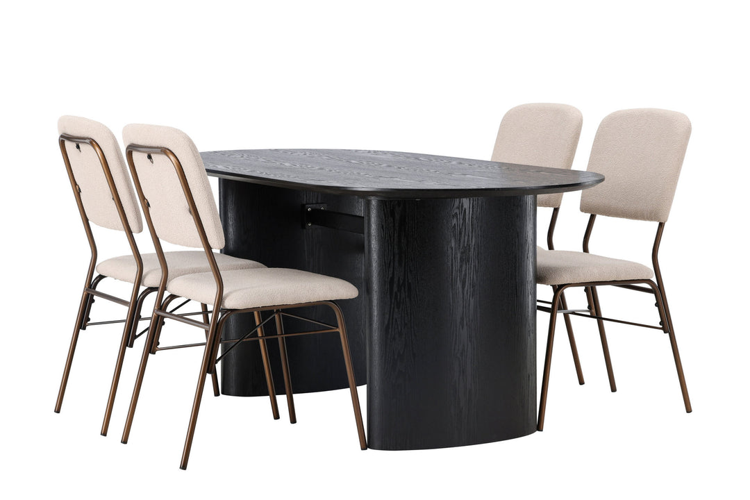 Venture Home Isolde Dining Table 180*75 - Black / Black MDF +Seda Dining Chair - Matte brown / Beige Fabric _4