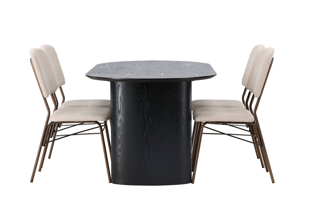 Venture Home Isolde Dining Table 180*75 - Black / Black MDF +Seda Dining Chair - Matte brown / Beige Fabric _4