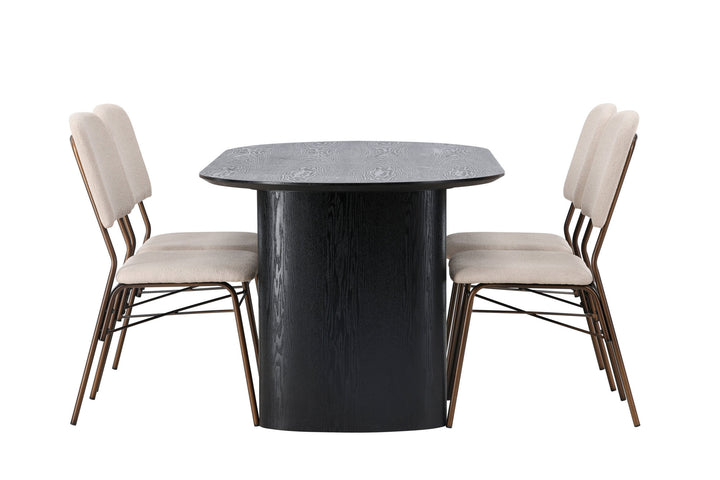 Venture Home Isolde Dining Table 180*75 - Black / Black MDF +Seda Dining Chair - Matte brown / Beige Fabric _4