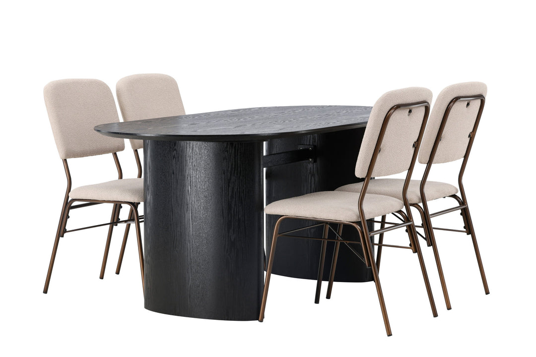 Venture Home Isolde Dining Table 180*75 - Black / Black MDF +Seda Dining Chair - Matte brown / Beige Fabric _4