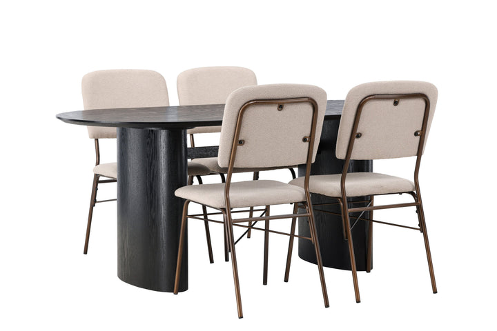Venture Home Isolde Dining Table 180*75 - Black / Black MDF +Seda Dining Chair - Matte brown / Beige Fabric _4