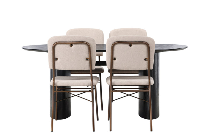 Venture Home Isolde Dining Table 180*75 - Black / Black MDF +Seda Dining Chair - Matte brown / Beige Fabric _4