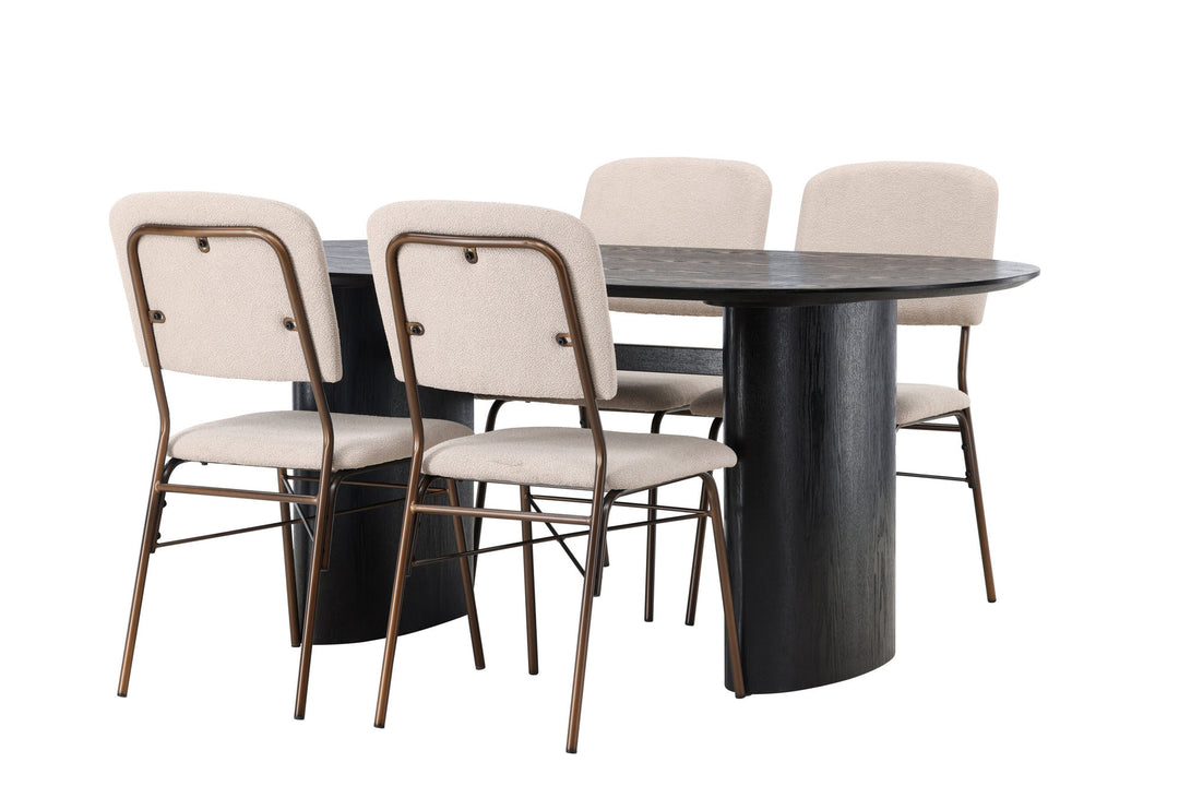 Venture Home Isolde Dining Table 180*75 - Black / Black MDF +Seda Dining Chair - Matte brown / Beige Fabric _4