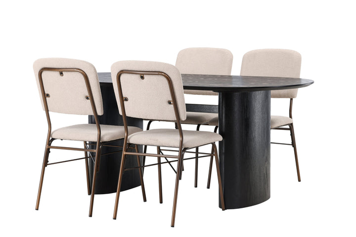 Venture Home Isolde Dining Table 180*75 - Black / Black MDF +Seda Dining Chair - Matte brown / Beige Fabric _4