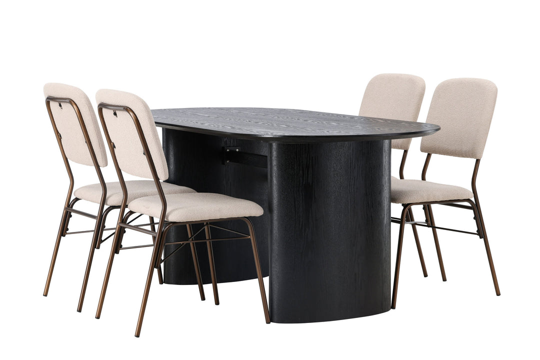Venture Home Isolde Dining Table 180*75 - Black / Black MDF +Seda Dining Chair - Matte brown / Beige Fabric _4