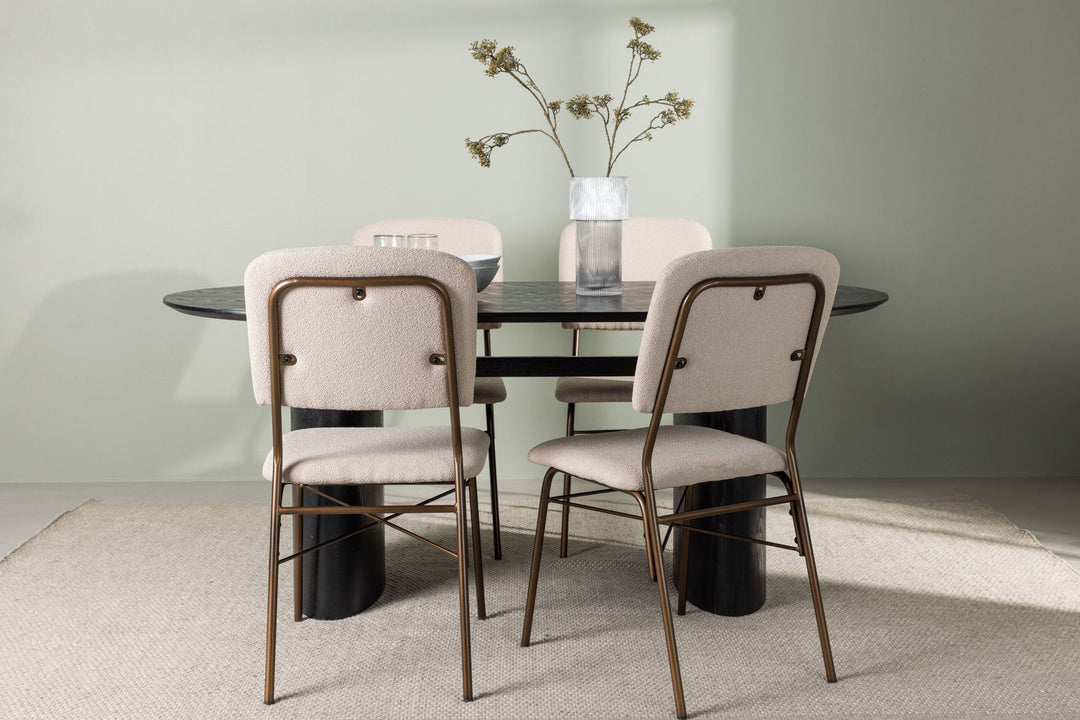 Venture Home Isolde Dining Table 180*75 - Black / Black MDF +Seda Dining Chair - Matte brown / Beige Fabric _4