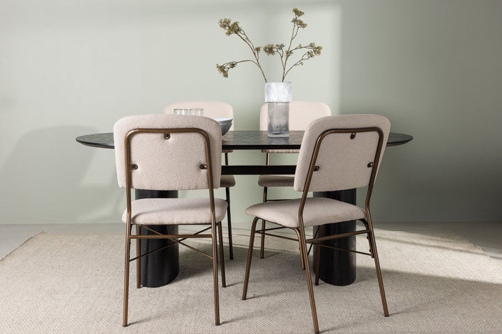 Venture Home Isolde Dining Table 180*75 - Black / Black MDF +Seda Dining Chair - Matte brown / Beige Fabric _4