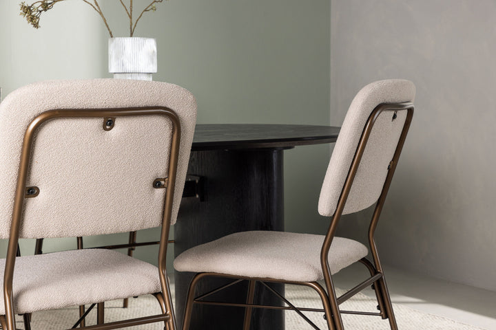 Venture Home Isolde Dining Table 180*75 - Black / Black MDF +Seda Dining Chair - Matte brown / Beige Fabric _4