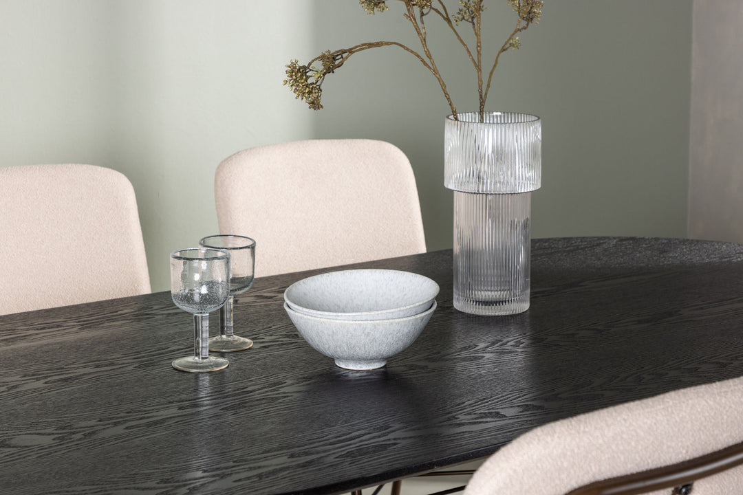 Venture Home Isolde Dining Table 180*75 - Black / Black MDF +Seda Dining Chair - Matte brown / Beige Fabric _4