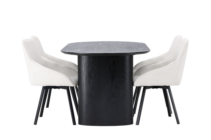 Venture Home Isolde Dining Table 180*75 - Black / Black MDF +Rosie Dining Chair - Black / Beige Fabric _4