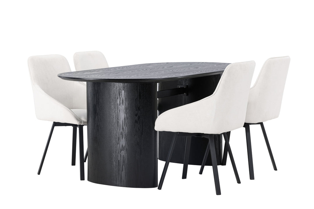 Venture Home Isolde Dining Table 180*75 - Black / Black MDF +Rosie Dining Chair - Black / Beige Fabric _4