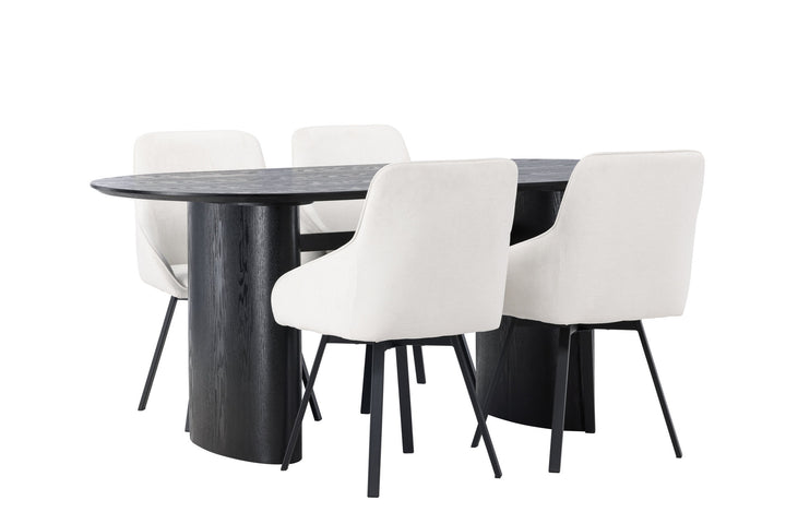 Venture Home Isolde Dining Table 180*75 - Black / Black MDF +Rosie Dining Chair - Black / Beige Fabric _4