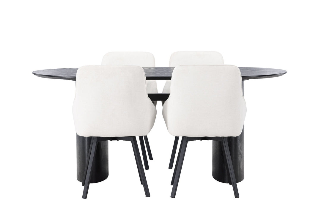 Venture Home Isolde Dining Table 180*75 - Black / Black MDF +Rosie Dining Chair - Black / Beige Fabric _4
