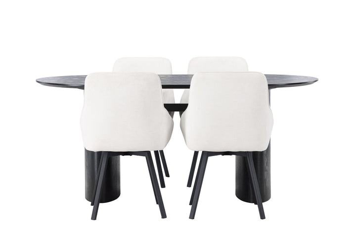 Venture Home Isolde Dining Table 180*75 - Black / Black MDF +Rosie Dining Chair - Black / Beige Fabric _4