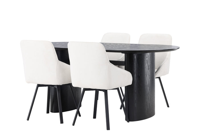Venture Home Isolde Dining Table 180*75 - Black / Black MDF +Rosie Dining Chair - Black / Beige Fabric _4