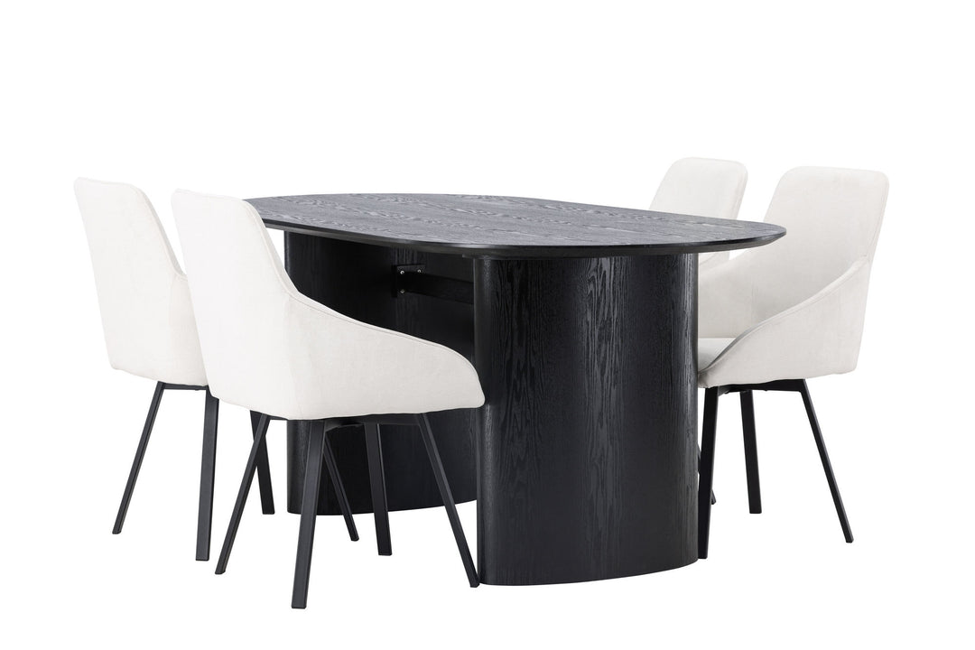 Venture Home Isolde Dining Table 180*75 - Black / Black MDF +Rosie Dining Chair - Black / Beige Fabric _4