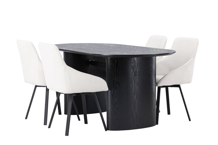 Venture Home Isolde Dining Table 180*75 - Black / Black MDF +Rosie Dining Chair - Black / Beige Fabric _4
