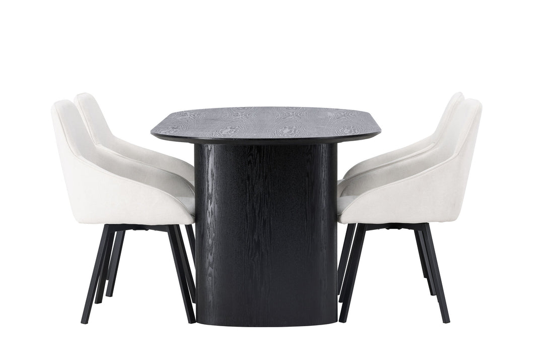 Venture Home Isolde Dining Table 180*75 - Black / Black MDF +Rosie Dining Chair - Black / Beige Fabric _4