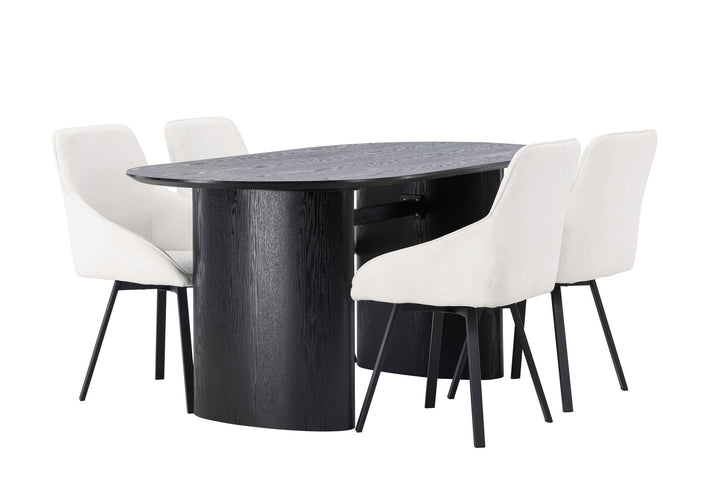 Venture Home Isolde Dining Table 180*75 - Black / Black MDF +Rosie Dining Chair - Black / Beige Fabric _4