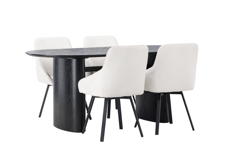 Venture Home Isolde Dining Table 180*75 - Black / Black MDF +Rosie Dining Chair - Black / Beige Fabric _4