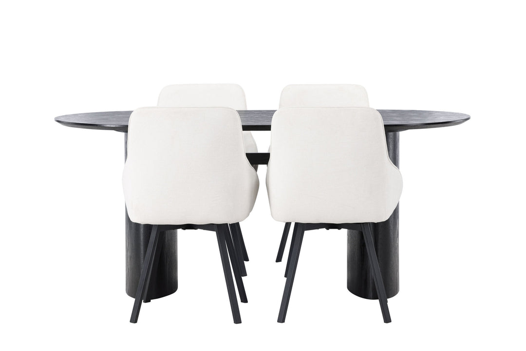 Venture Home Isolde Dining Table 180*75 - Black / Black MDF +Rosie Dining Chair - Black / Beige Fabric _4
