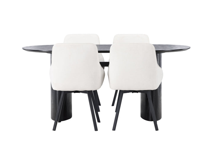 Venture Home Isolde Dining Table 180*75 - Black / Black MDF +Rosie Dining Chair - Black / Beige Fabric _4