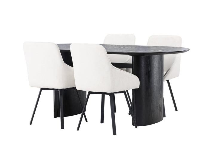 Venture Home Isolde Dining Table 180*75 - Black / Black MDF +Rosie Dining Chair - Black / Beige Fabric _4