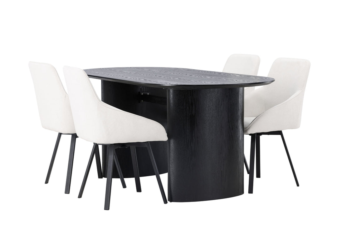 Venture Home Isolde Dining Table 180*75 - Black / Black MDF +Rosie Dining Chair - Black / Beige Fabric _4