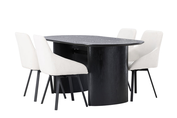 Venture Home Isolde Dining Table 180*75 - Black / Black MDF +Rosie Dining Chair - Black / Beige Fabric _4
